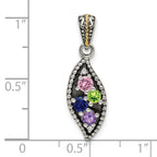 Sterling Silver Antiqued w/14k 4-stone w/Diamond Mother's Pendant
