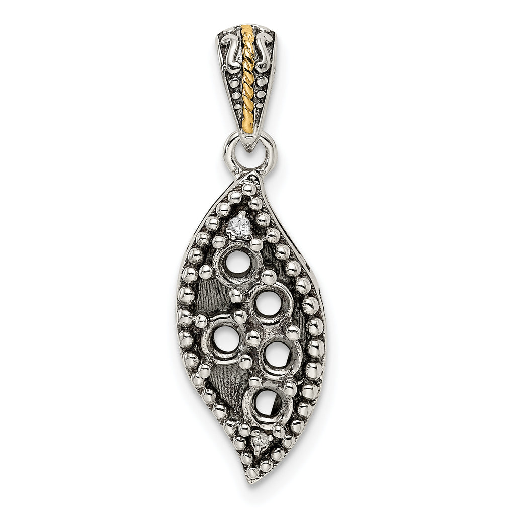 Sterling Silver Antiqued w/14k 5-stone w/Diamond Mothers Pendant Semi-Mount