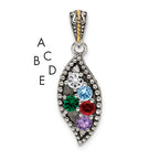 Sterling Silver Antiqued w/14k 5-stone w/Diamond Mother's Pendant