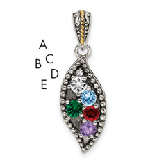 Sterling Silver Antiqued w/14k 5-stone w/Diamond Mothers Pendant Semi-Mount