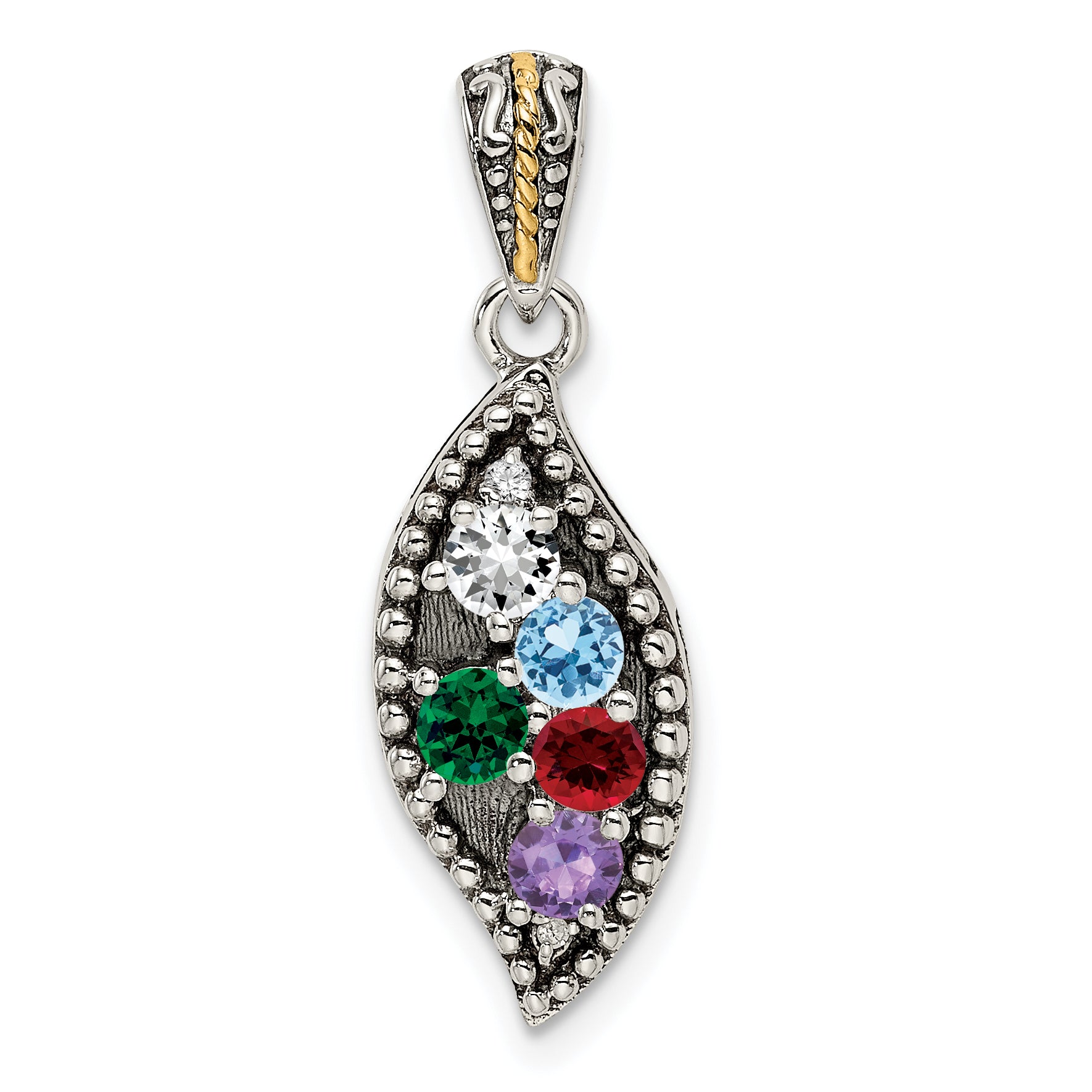 Sterling Silver Antiqued w/14k 5-stone w/Diamond Mothers Pendant Semi-Mount Secondary image