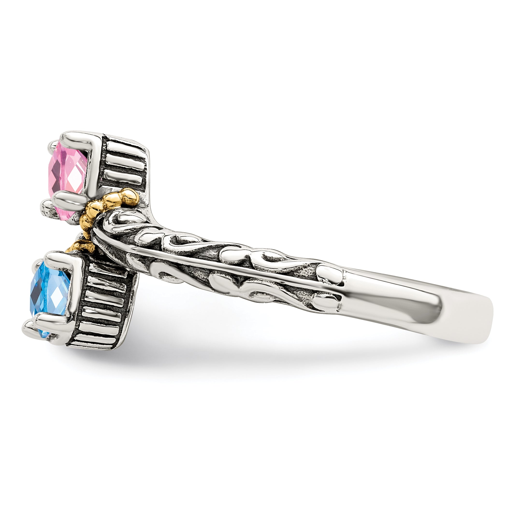 Sterling Silver Antiqued w/14k 2-stone Mother's Ring Mounting (No Stone Included)