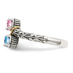 Sterling Silver Antiqued w/14k 2-stone Mother's Ring Mounting (No Stone Included)