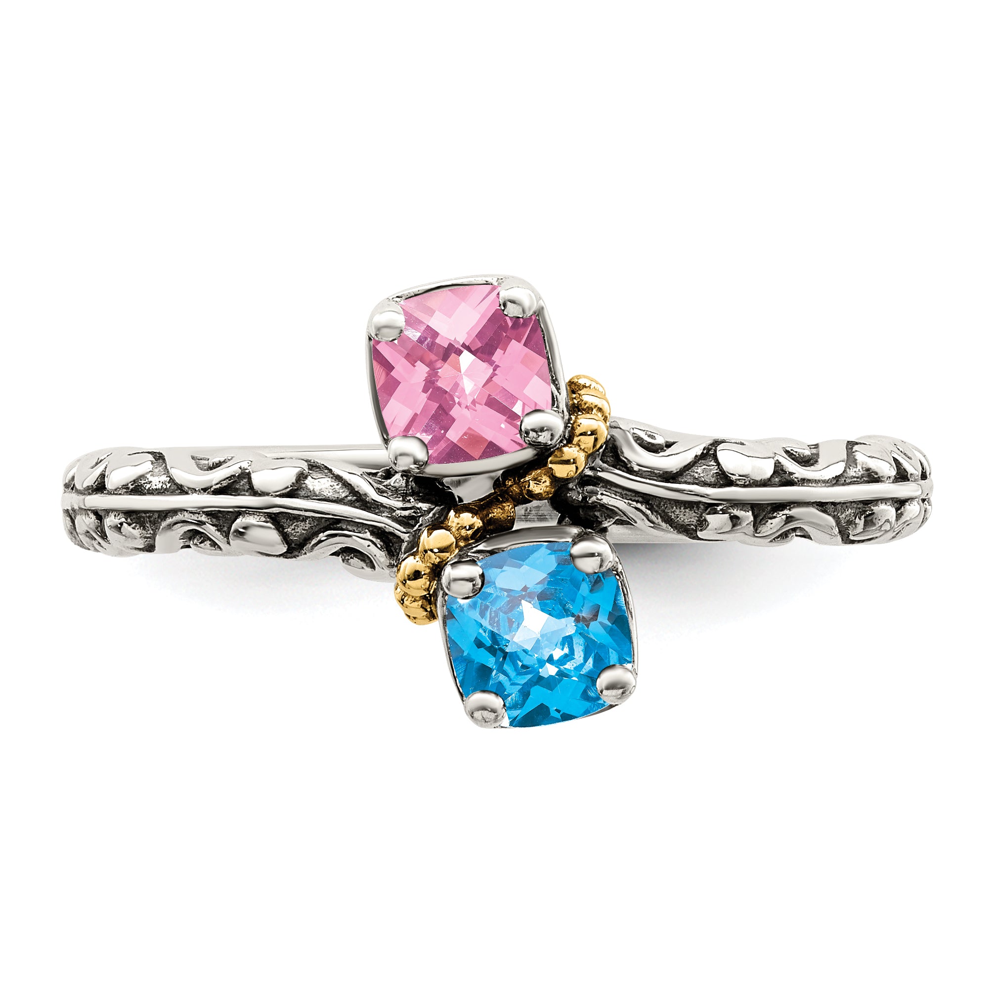 Sterling Silver Antiqued w/14k 2-stone Mother's Ring Mounting (No Stone Included)