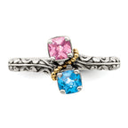 Sterling Silver Antiqued w/14k 2-stone Mother's Ring Mounting (No Stone Included)