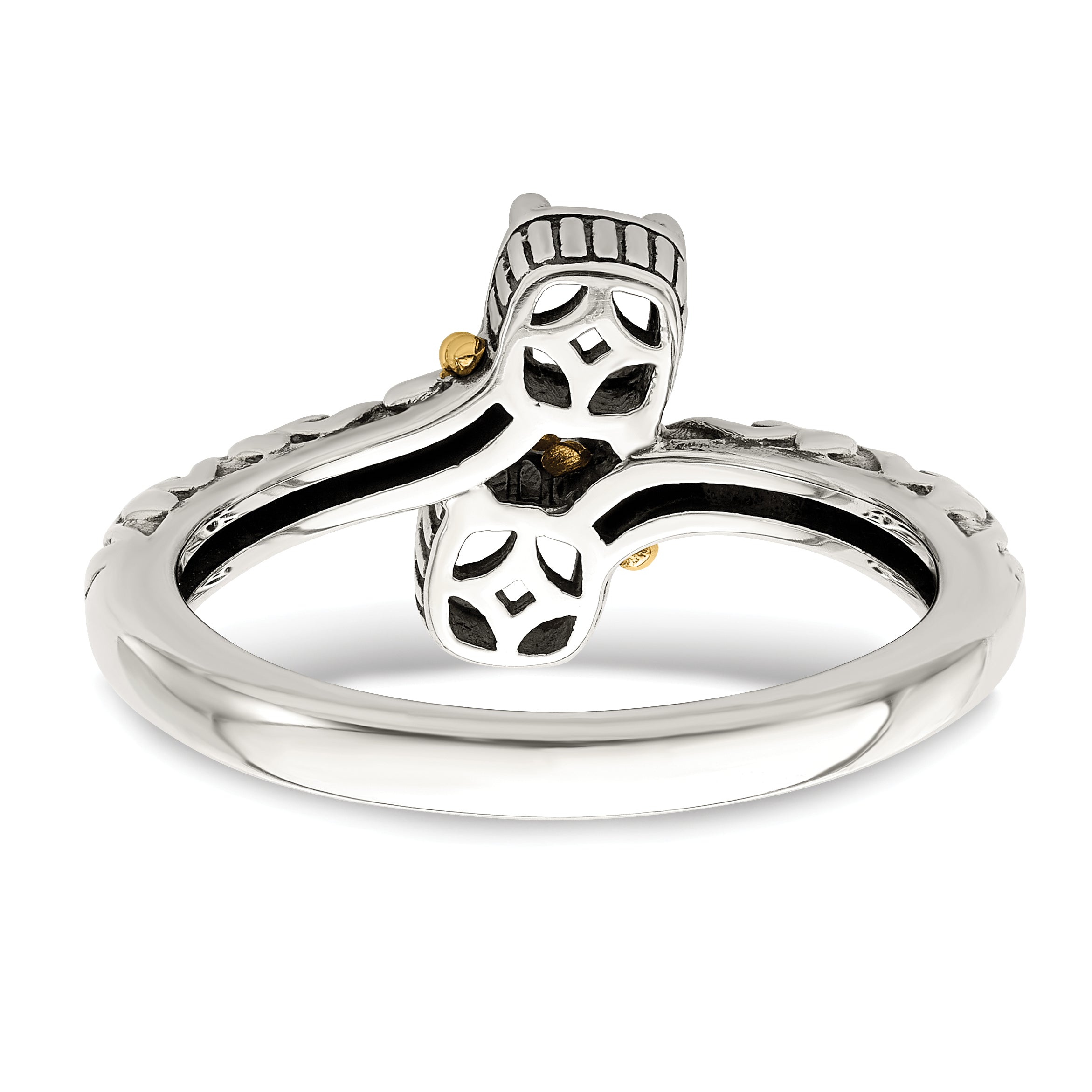 Sterling Silver Antiqued w/14k 2-stone Mother's Ring Mounting (No Stone Included)