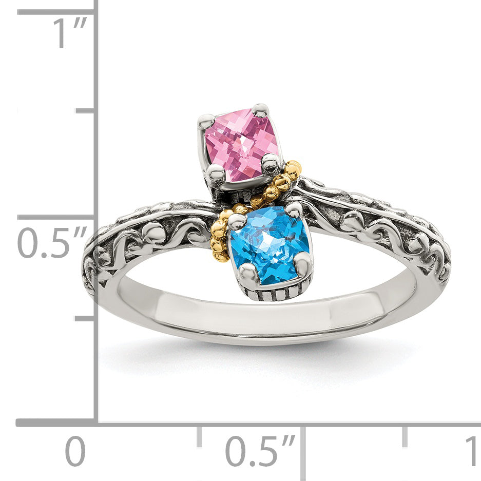 Sterling Silver Antiqued w/14k 2-stone Mother's Ring Mounting (No Stone Included)