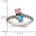 Sterling Silver Antiqued w/14k 2-stone Mother's Ring Mounting (No Stone Included)
