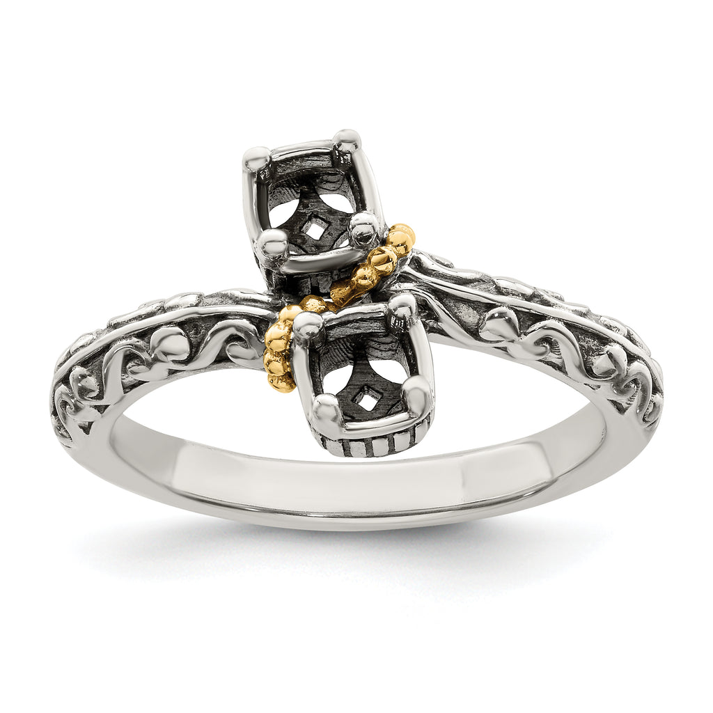 Sterling Silver Antiqued w/14k 2-stone Mother's Ring Mounting (No Stone Included)