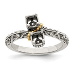 Sterling Silver Antiqued w/14k 2-stone Mother's Ring Mounting (No Stone Included)