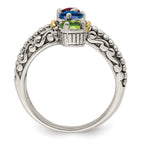 Sterling Silver Antiqued w/14k 3-stone Mother's Ring Mounting (No Stone Included)