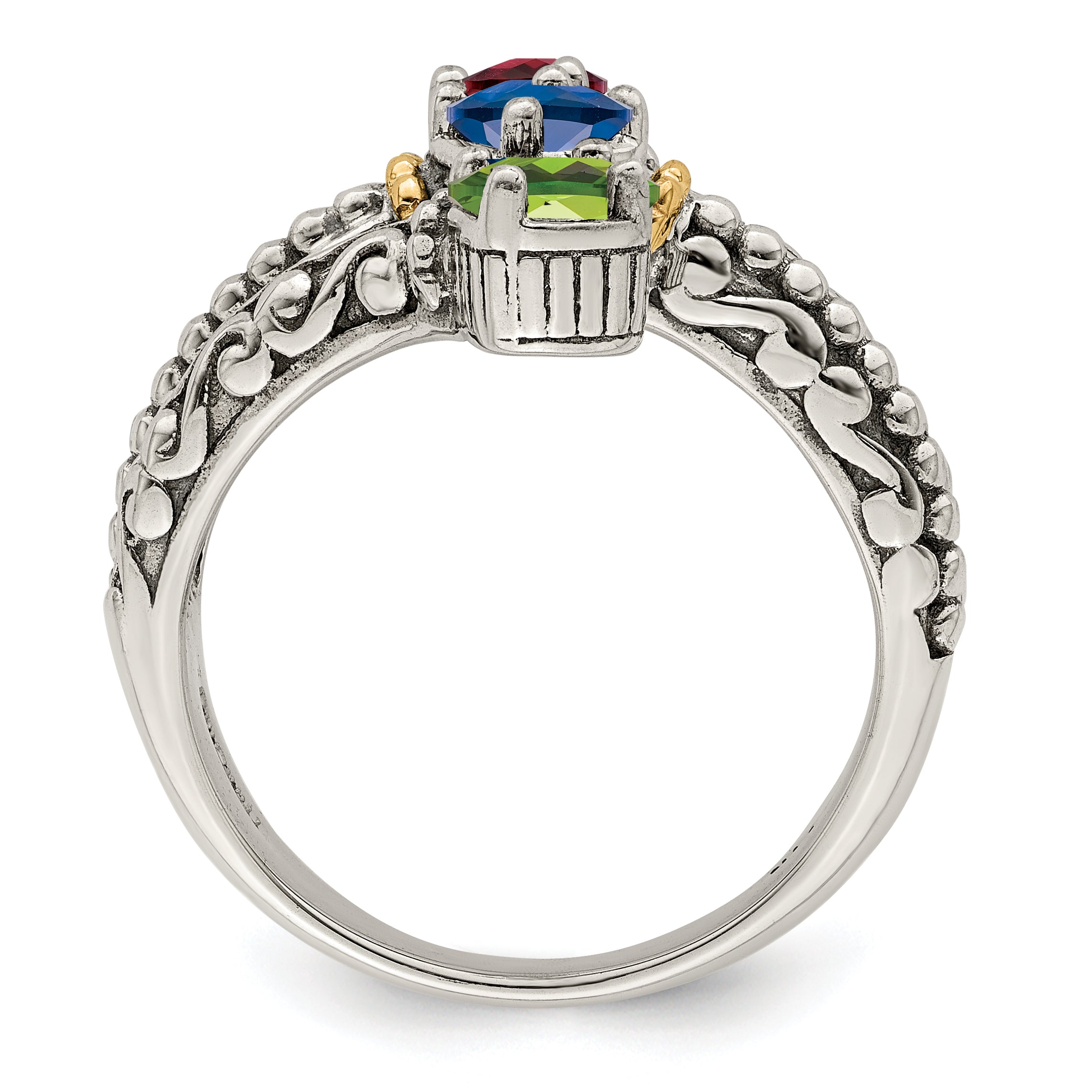 Sterling Silver Antiqued w/14k 3-stone Mother's Ring Mounting (No Stone Included)