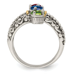 Sterling Silver Antiqued w/14k 3-stone Mother's Ring Mounting (No Stone Included)