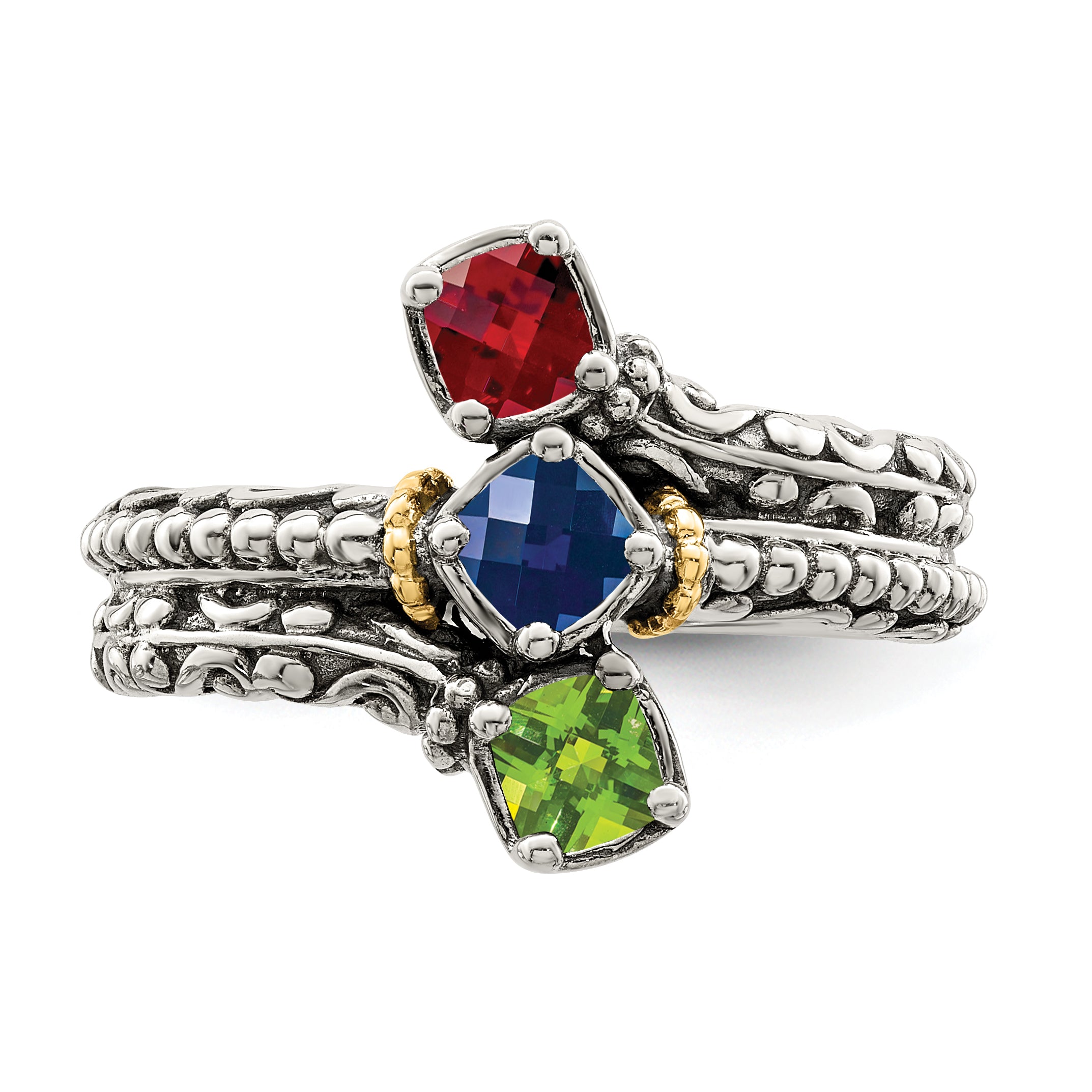 Sterling Silver Antiqued w/14k 3-stone Mother's Ring Mounting (No Stone Included)