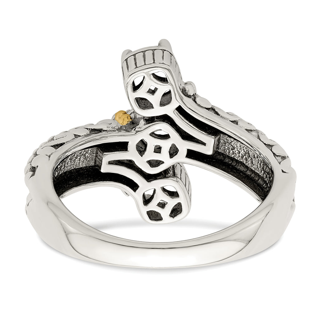 Sterling Silver Antiqued w/14k 3-stone Mother's Ring Mounting (No Stone Included)