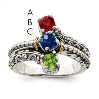 Sterling Silver Antiqued w/14k 3-stone Mother's Ring Mounting (No Stone Included)