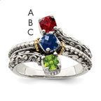 Sterling Silver Antiqued w/14k 3-stone Mother's Ring Mounting (No Stone Included)