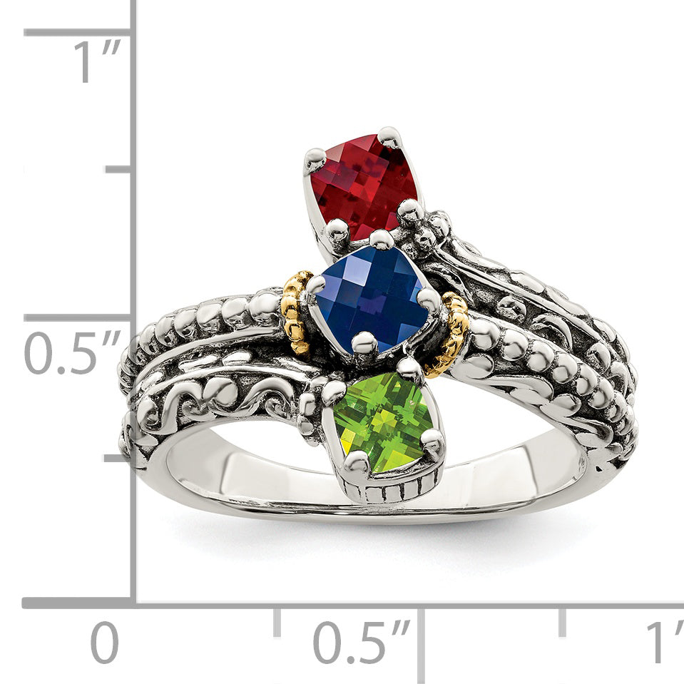 Sterling Silver Antiqued w/14k 3-stone Mother's Ring Mounting (No Stone Included)