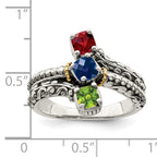 Sterling Silver Antiqued w/14k 3-stone Mother's Ring Mounting (No Stone Included)