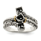 Sterling Silver Antiqued w/14k 3-stone Mother's Ring Mounting (No Stone Included)