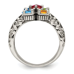 Sterling Silver Antiqued w/14k 5-stone Mother's Ring Mounting (No Stone Included)