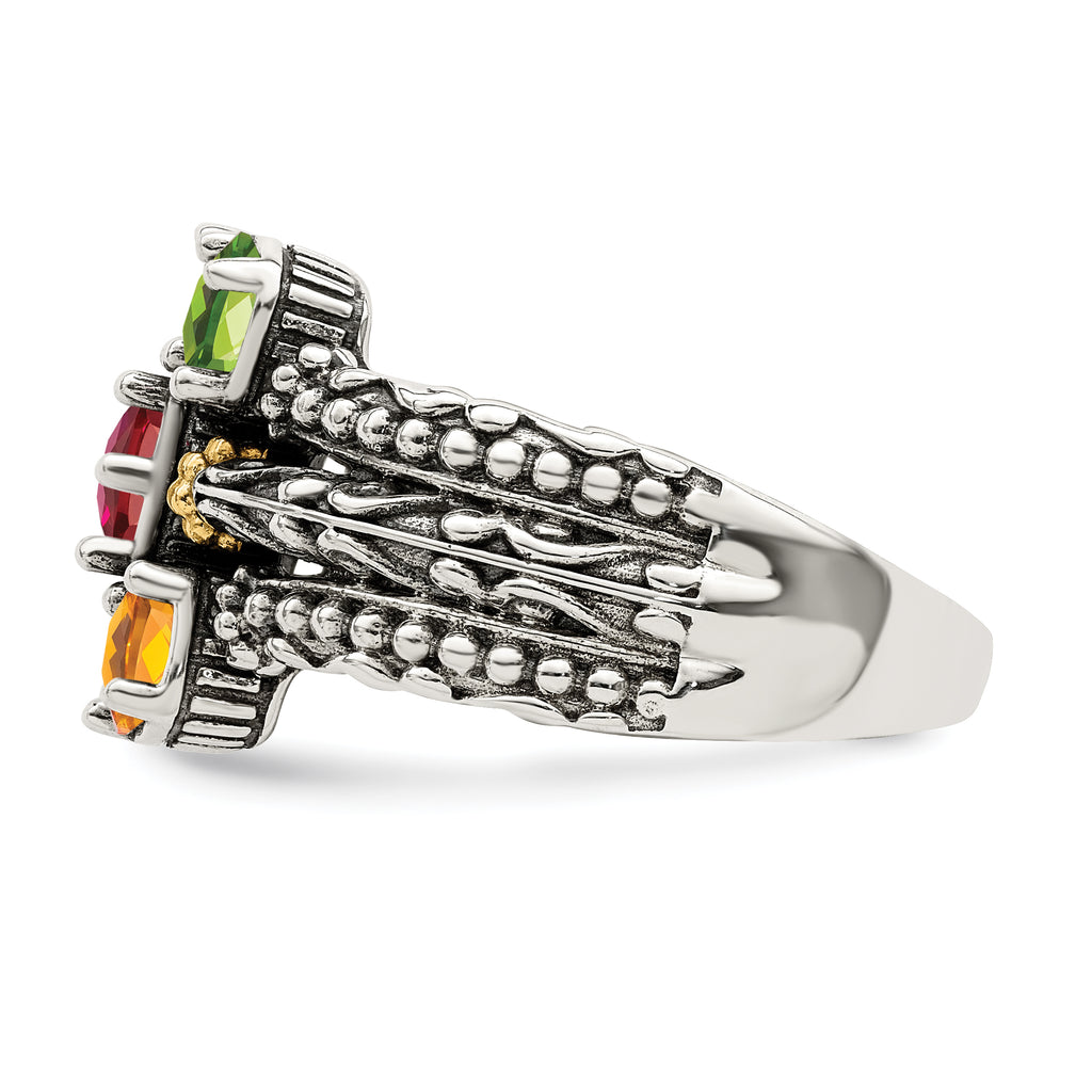 Sterling Silver Antiqued w/14k 5-stone Mother's Ring Mounting (No Stone Included)