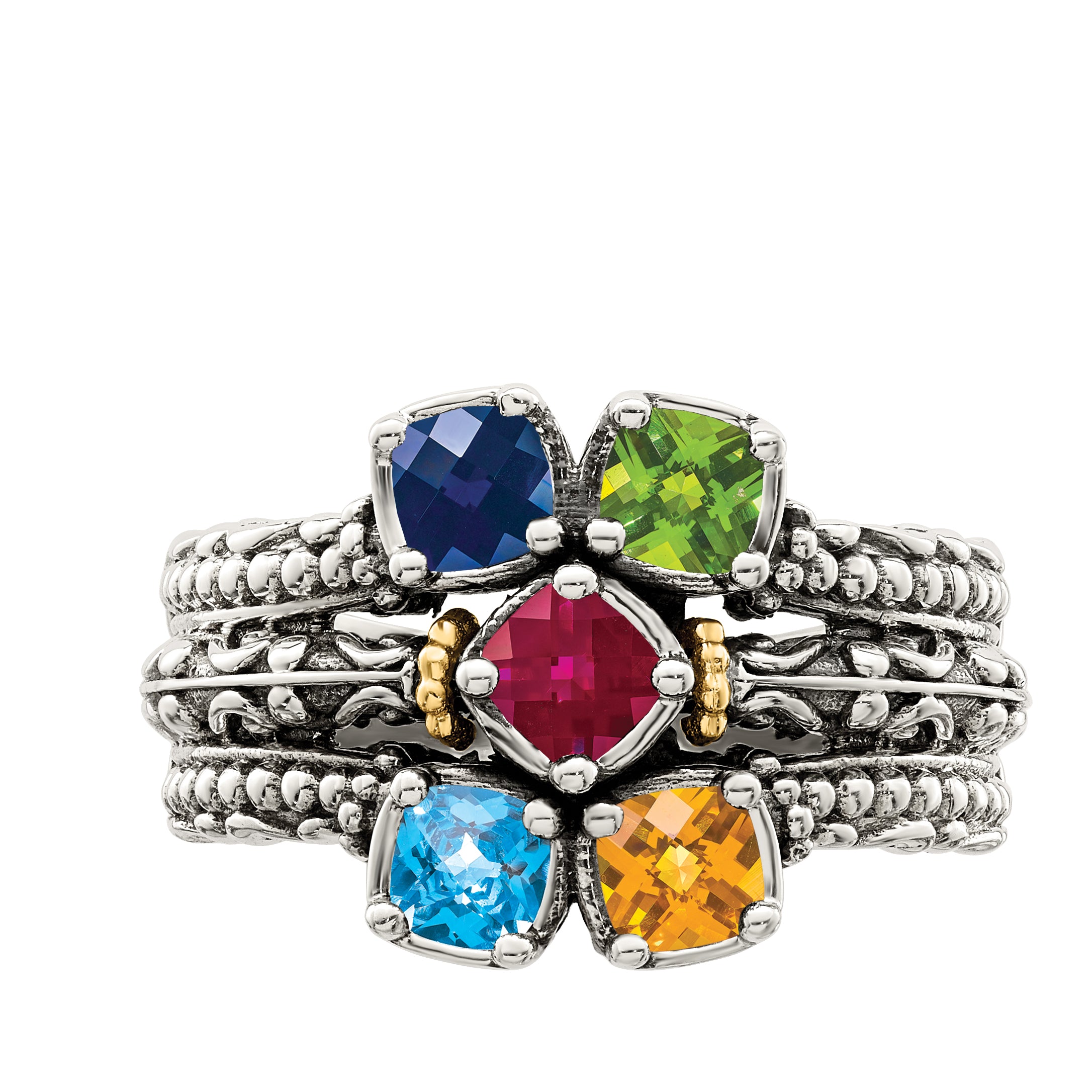 Sterling Silver Antiqued w/14k 5-stone Mother's Ring Mounting (No Stone Included)