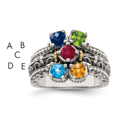 Sterling Silver Antiqued w/14k 5-stone Mother's Ring Mounting (No Stone Included)