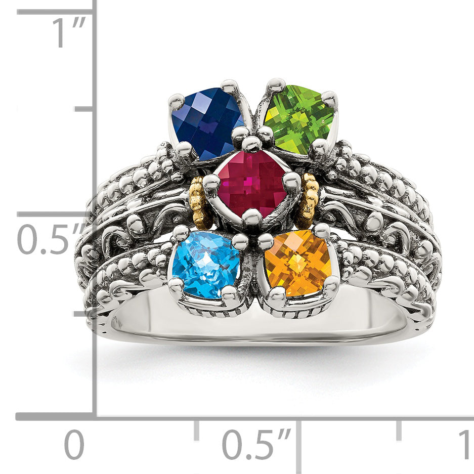 Sterling Silver Antiqued w/14k 5-stone Mother's Ring Mounting (No Stone Included)