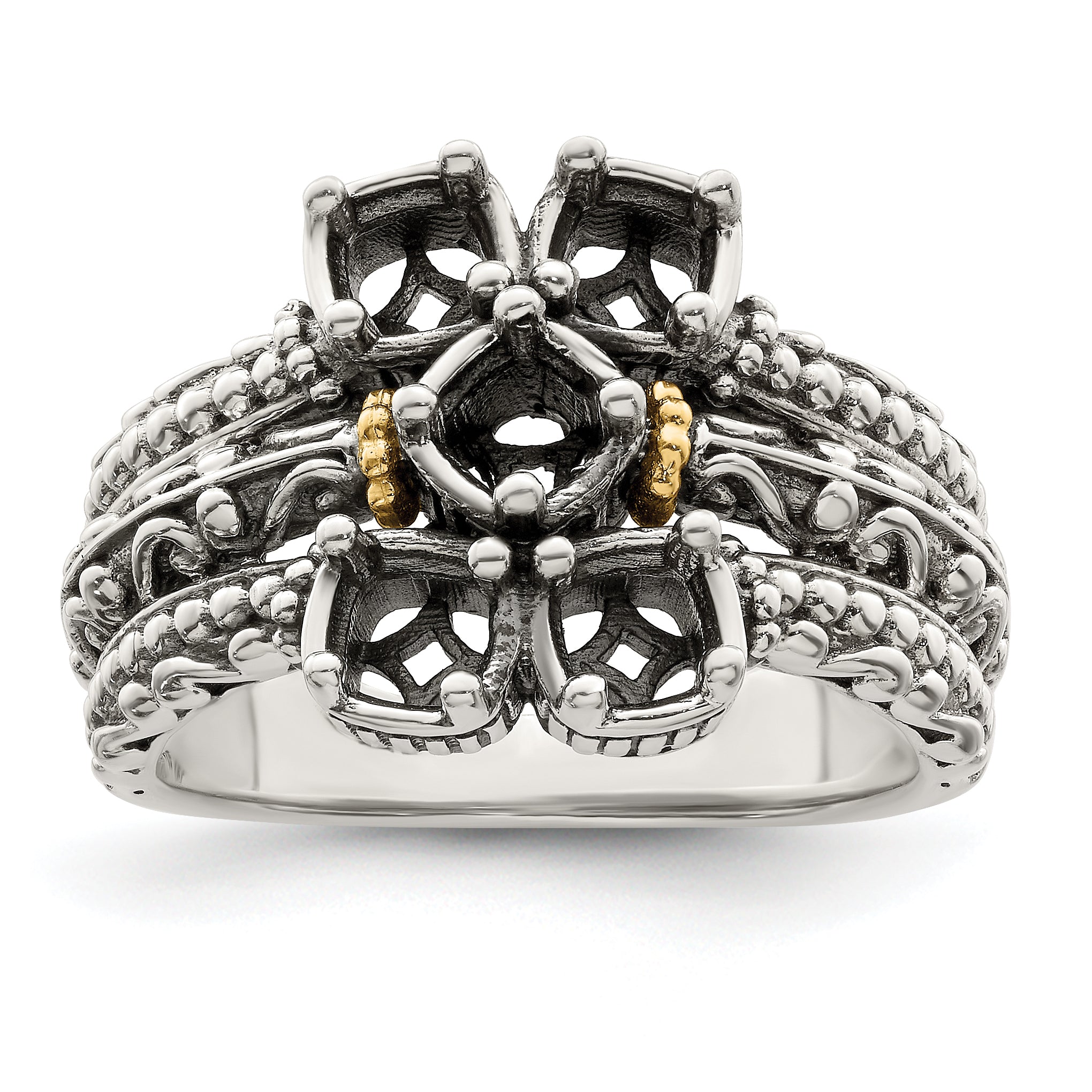 Sterling Silver Antiqued w/14k 5-stone Mother's Ring Mounting (No Stone Included)