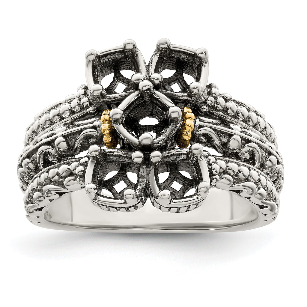 Sterling Silver Antiqued w/14k 5-stone Mother's Ring Mounting (No Stone Included)