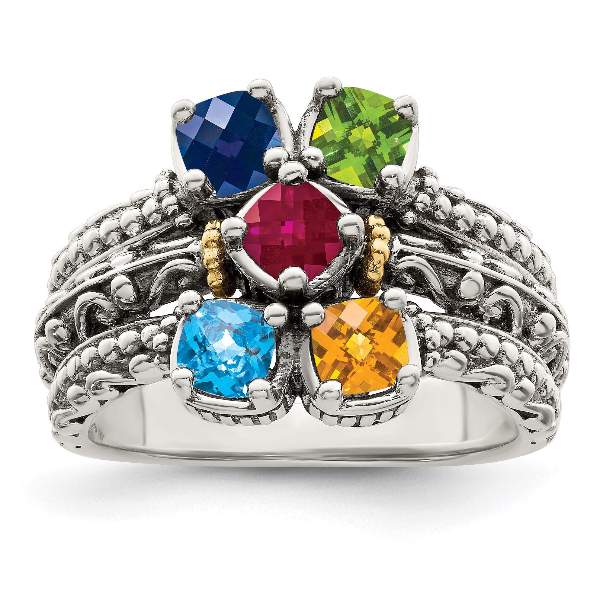 Sterling Silver Antiqued w/14k 5-stone Mother's Ring Mounting (No Stone Included) Secondary image
