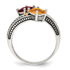 Sterling Silver Antiqued w/14k 2-stone Mother's Ring Mounting (No Stone Included)