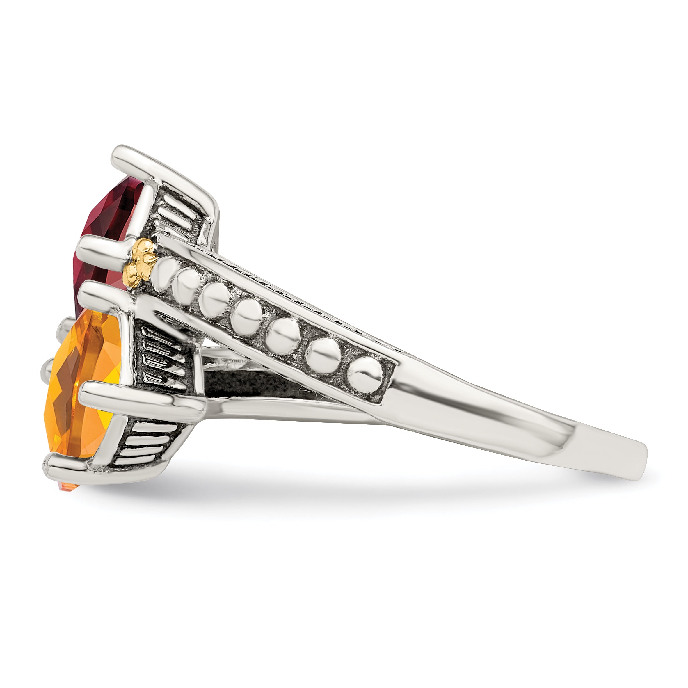 Sterling Silver Antiqued w/14k 2-stone Mother's Ring Mounting (No Stone Included)