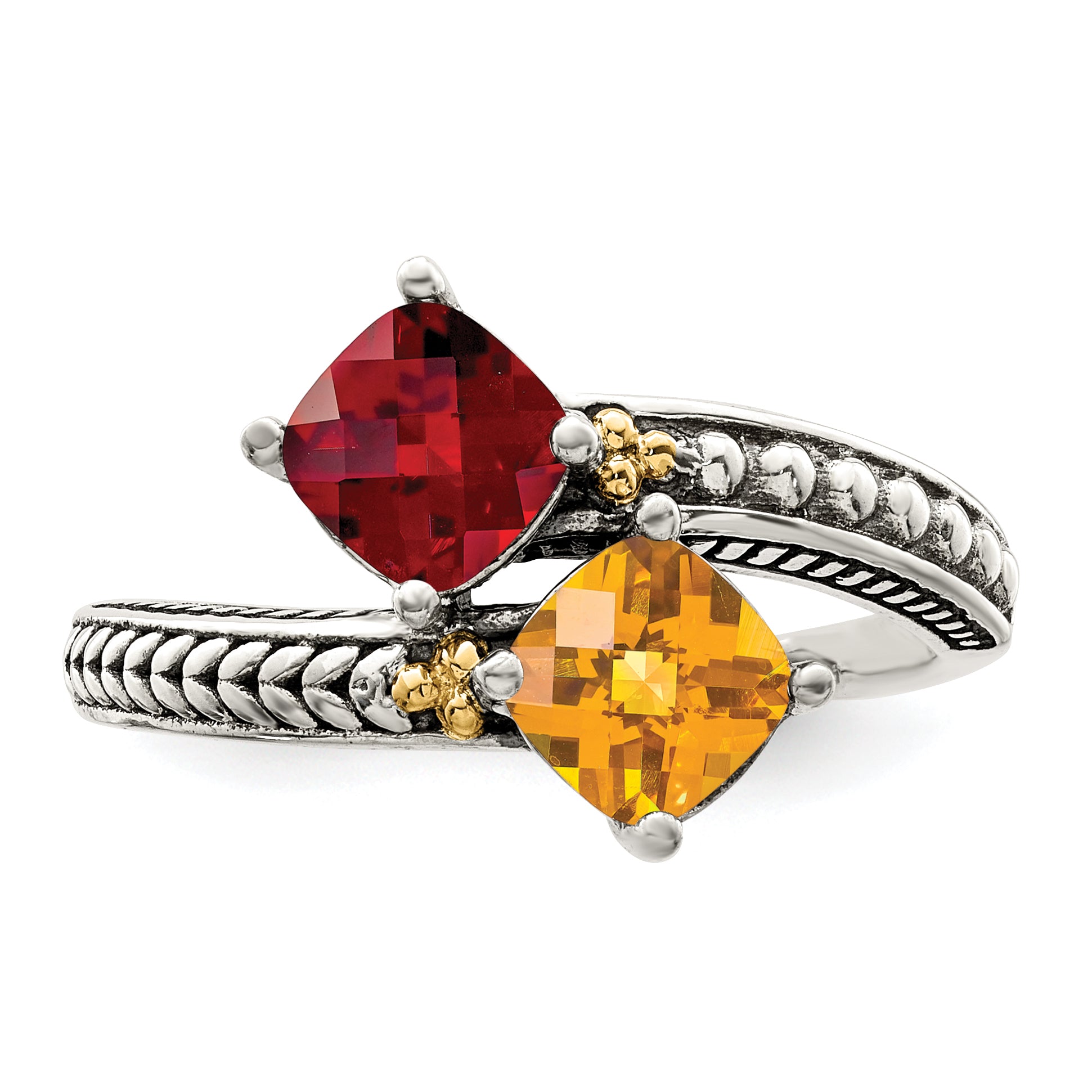 Sterling Silver Antiqued w/14k 2-stone Mother's Ring Mounting (No Stone Included)