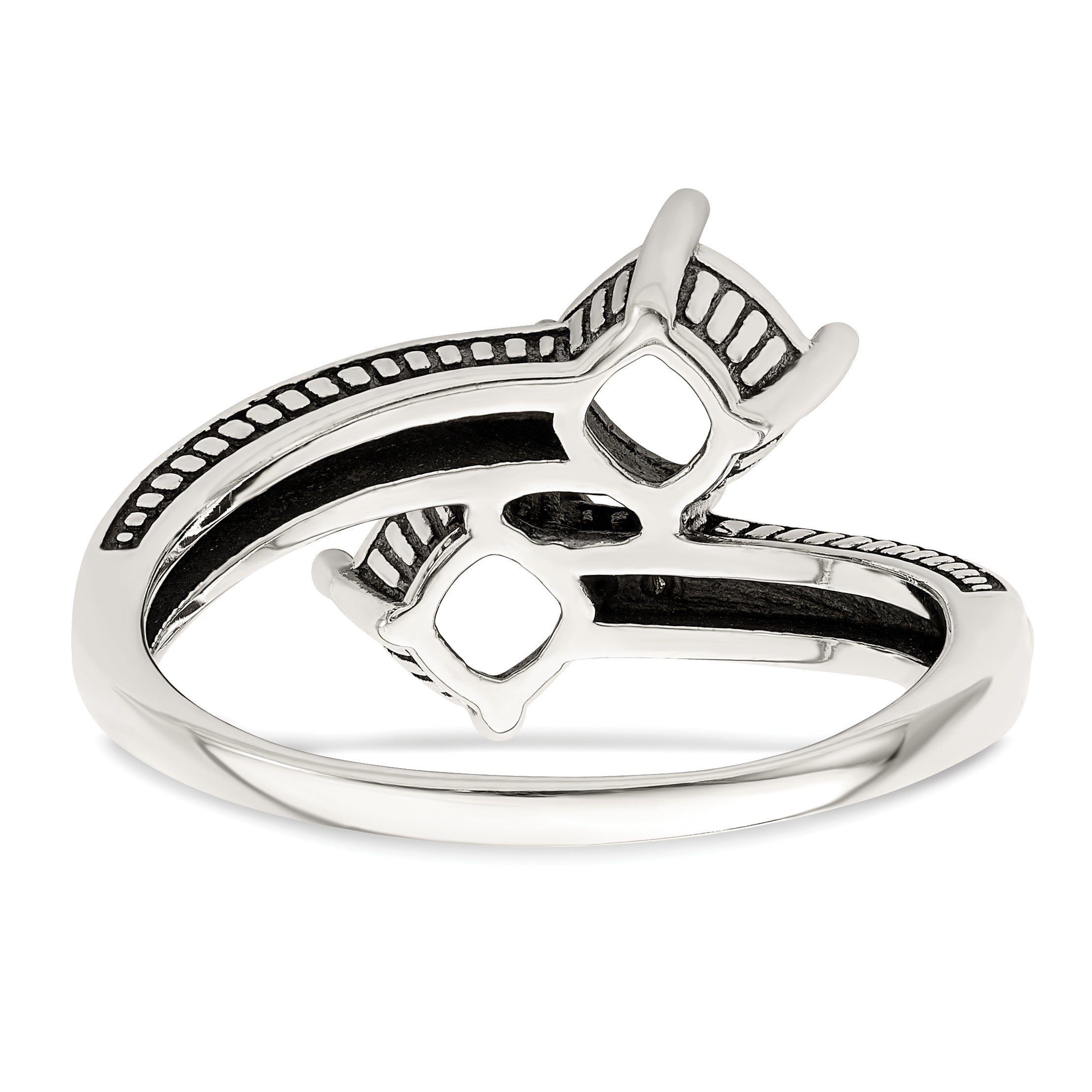 Sterling Silver Antiqued w/14k 2-stone Mother's Ring Mounting (No Stone Included)