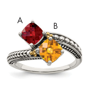 Sterling Silver Antiqued w/14k 2-stone Mother's Ring Mounting (No Stone Included) Main image