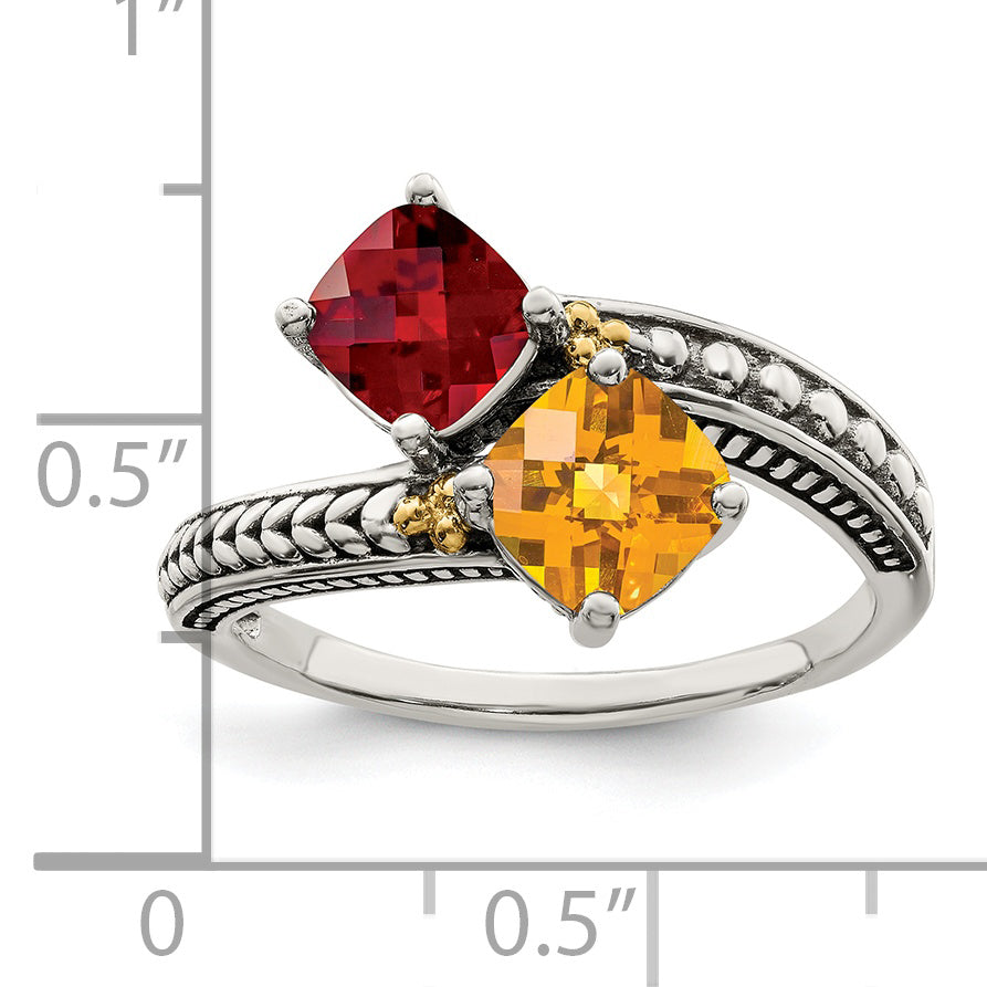 Sterling Silver Antiqued w/14k 2-stone Mother's Ring Mounting (No Stone Included)