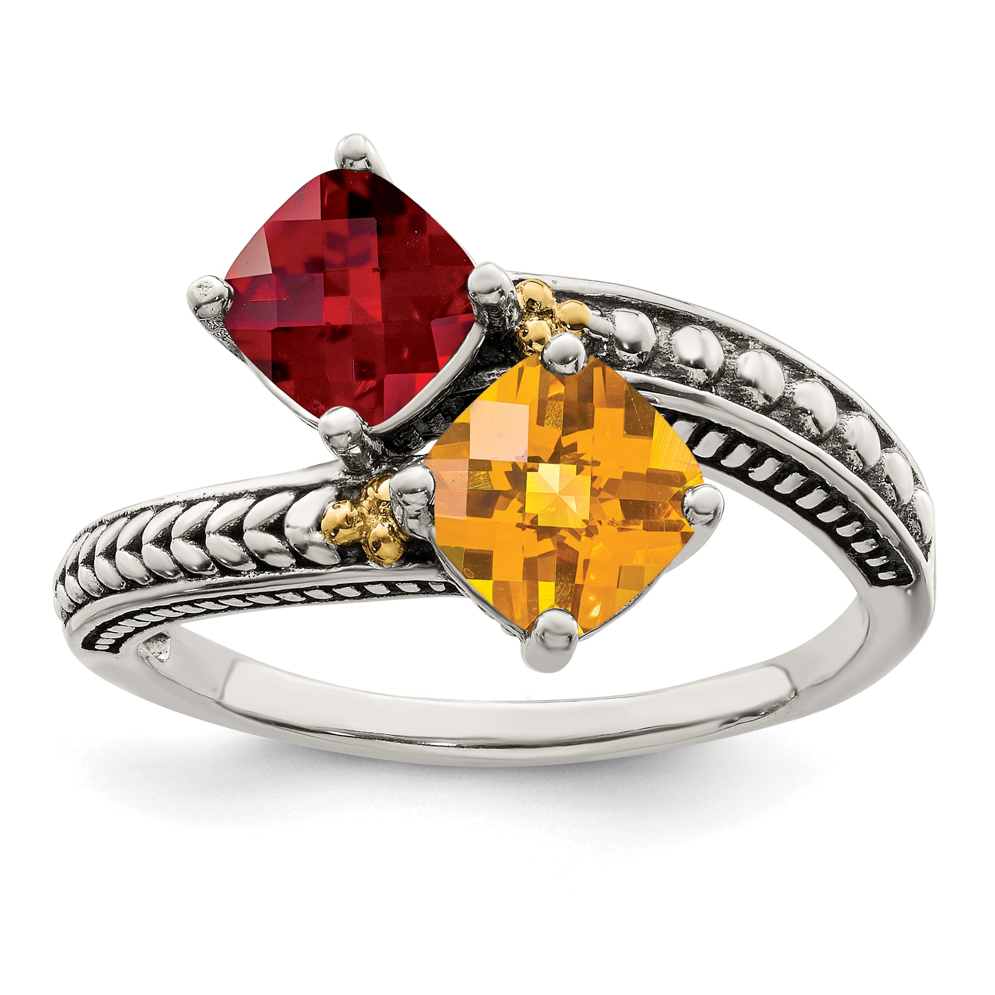 Sterling Silver Antiqued w/14k 2-stone Mother's Ring Mounting (No Stone Included)