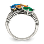 Sterling Silver Antiqued w/14k 3-stone Mother's Ring Mounting (No Stone Included)