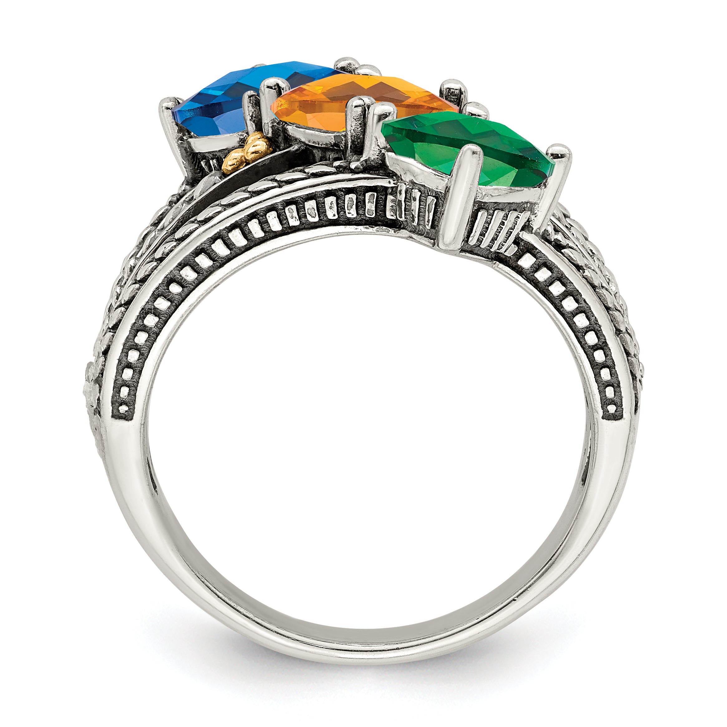 Sterling Silver Antiqued w/14k 3-stone Mother's Ring Mounting (No Stone Included)