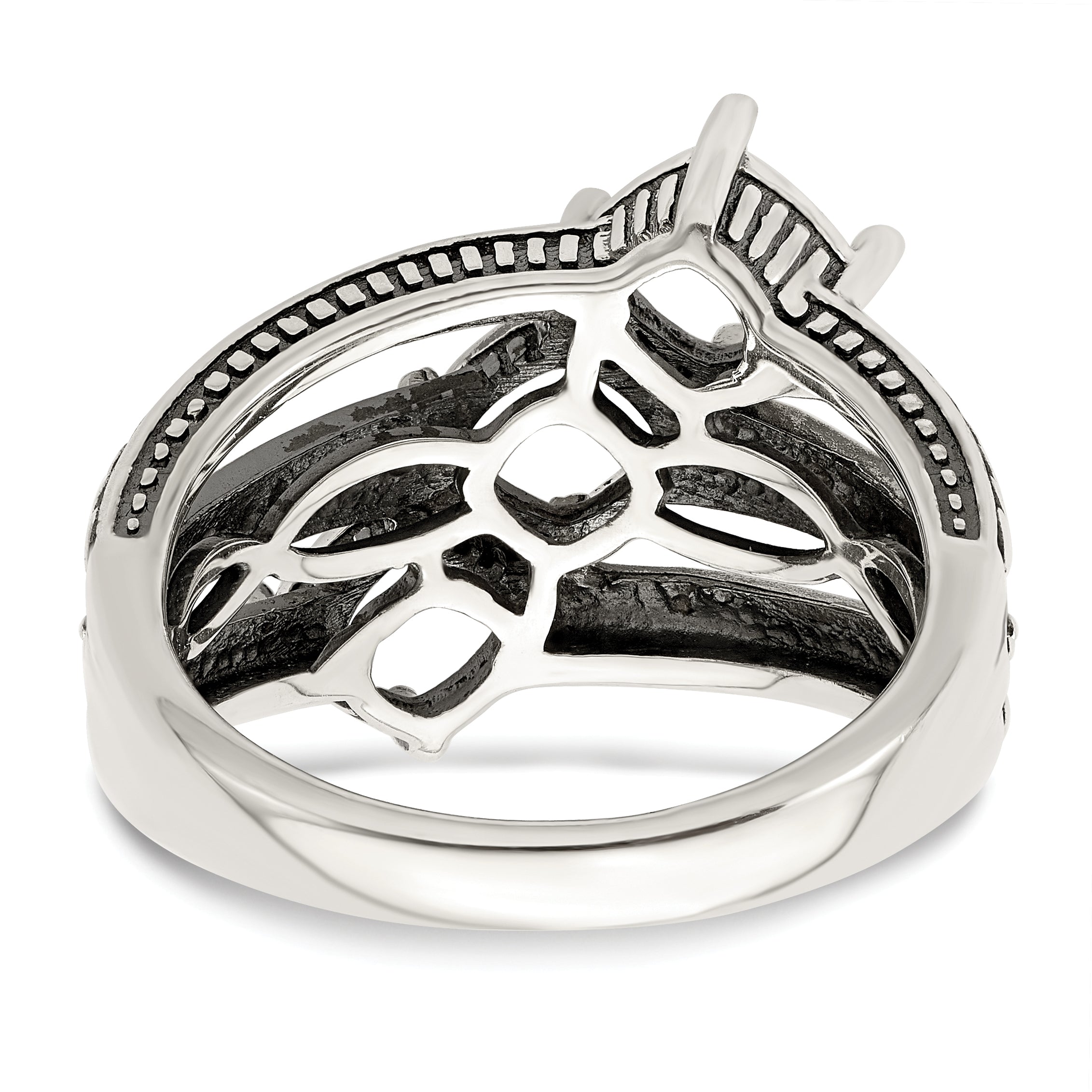 Sterling Silver Antiqued w/14k 3-stone Mother's Ring Mounting (No Stone Included)