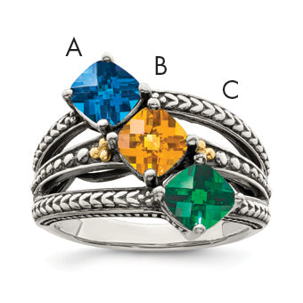 Sterling Silver Antiqued w/14k 3-stone Mother's Ring Mounting (No Stone Included)