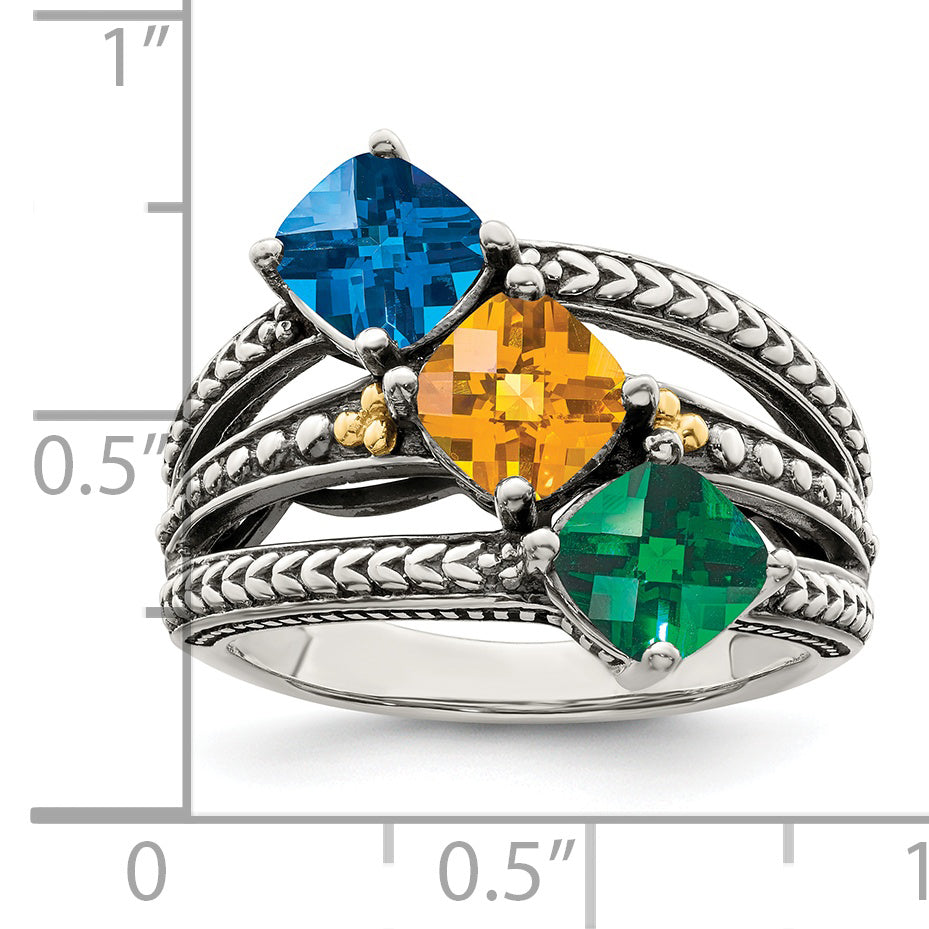 Sterling Silver Antiqued w/14k 3-stone Mother's Ring Mounting (No Stone Included)