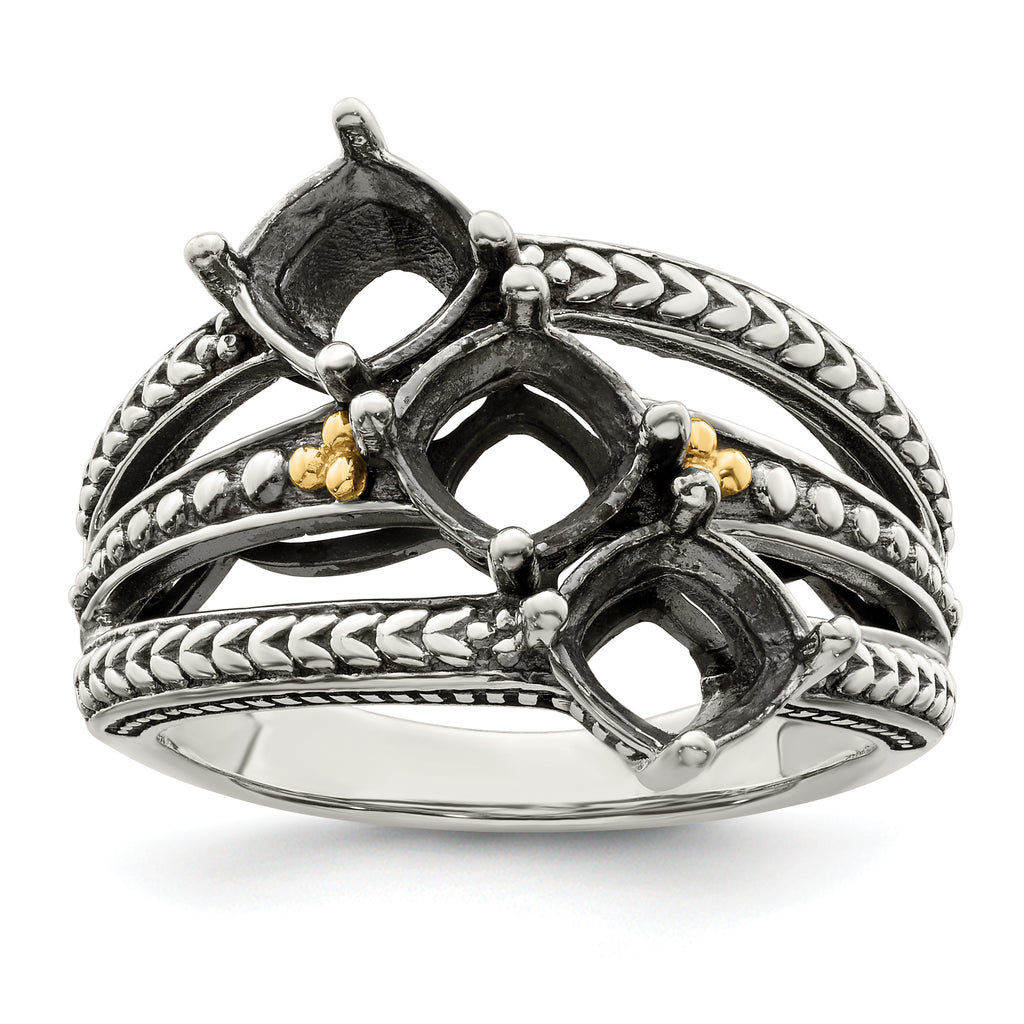 Sterling Silver Antiqued w/14k 3-stone Mother's Ring Mounting (No Stone Included)