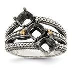 Sterling Silver Antiqued w/14k 3-stone Mother's Ring Mounting (No Stone Included)