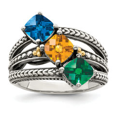 Sterling Silver Antiqued w/14k 3-stone Mother's Ring Mounting (No Stone Included)