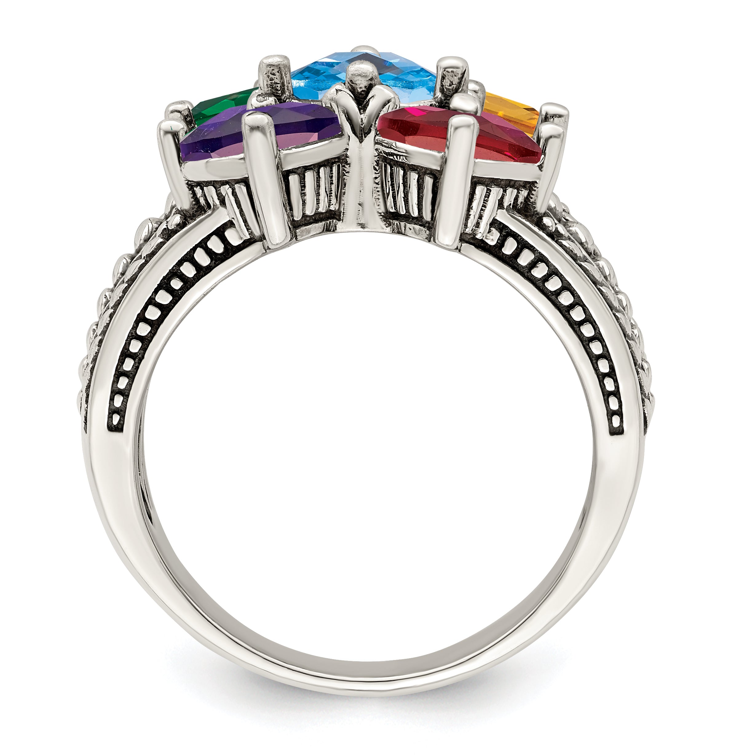 Sterling Silver Antiqued w/14k 5-stone Mother's Ring Mounting (No Stone Included)