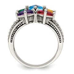 Sterling Silver Antiqued w/14k 5-stone Mother's Ring Mounting (No Stone Included)