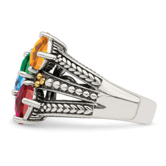 Sterling Silver Antiqued w/14k 5-stone Mother's Ring Mounting (No Stone Included)